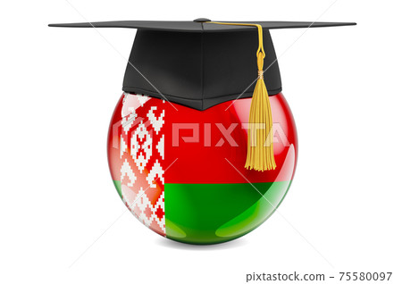 Education in Belarus concept. Belarusian flag with graduation cap, 3D rendering Education in Belarus concept. Belarusian flag with graduation cap, 3D rendering 75580097