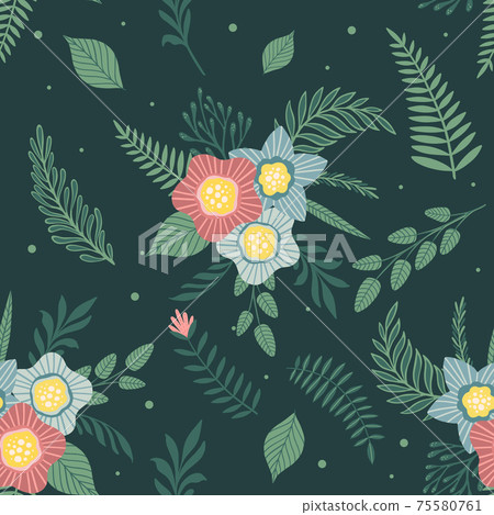 Seamless pattern with flowers and leaves. Creative floral texture. Great for fabric, textile Vector Illustration 75580761
