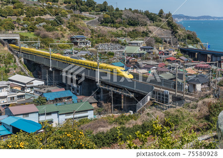 [Tokaido Shinkansen Doctor Yellow T4 formation running through the orange field] 75580928