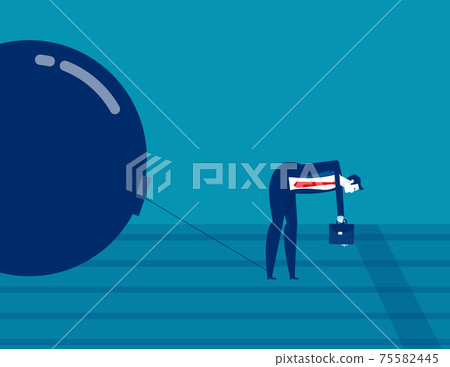 Businessman with tired of dragging the iron ball Businessman with tired of dragging the iron ball 75582445
