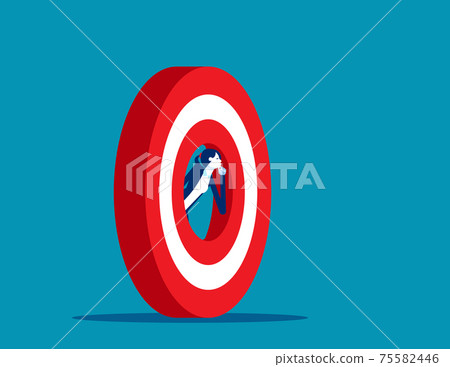 Businesswoman looking through target lost the bull's eye Businesswoman looking through target lost the bull's eye 75582446