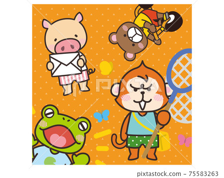 動物角色猴子，豬，熊，青蛙 75583263