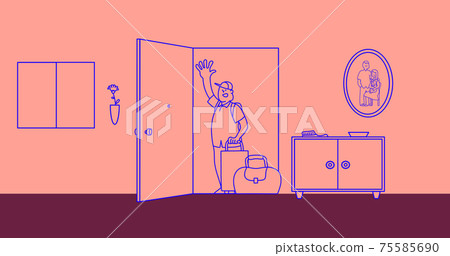 Departure of a boy wearing a hat Vector illustration 75585690