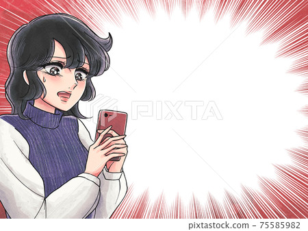 Shoujo漫畫觸摸，不耐煩的面對姐姐與智能手機，集中線橫幅 75585982