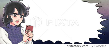 Shojo manga Touch-Sister with a rushed face with a smartphone-Balloon banner Shojo manga Touch-Sister with a rushed face with a smartphone-Balloon banner 75585984