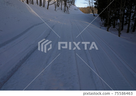 福島縣忠見町封閉道路上雪車的痕跡 福島縣忠見町封閉道路上雪車的痕跡 75586463