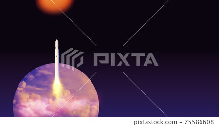 Spacecraft takes off into space. Rocket flies to Mars. Red planet Mars in space Spacecraft takes off into space. Rocket flies to Mars. Red planet Mars in space 75586608