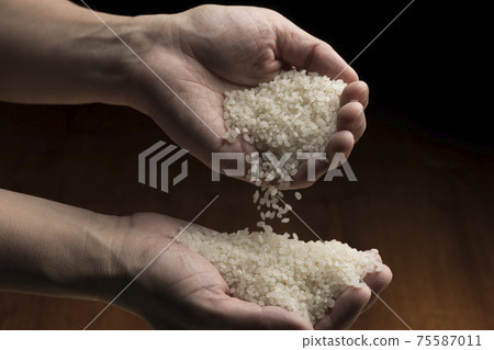 用手提起白米飯 75587011