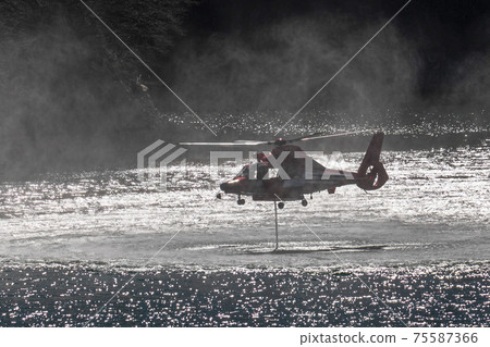 Firefighting helicopter training winter February Tokyo 75587366