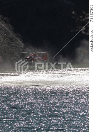 Firefighting helicopter training winter February Tokyo Firefighting helicopter training winter February Tokyo 75587502