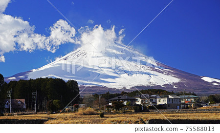 Scenery with Mt. Fuji <02> Mt. Fuji with snowy scenery (Gotemba city) 75588013