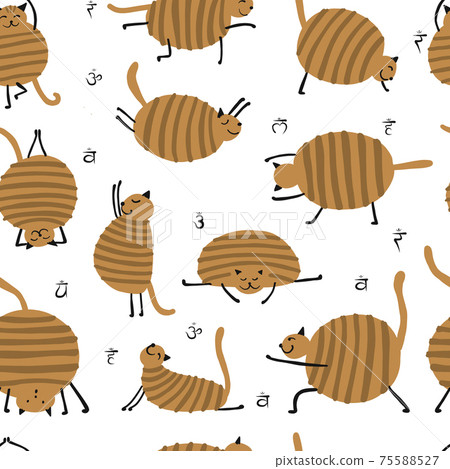 Funny cats doing yoga. Seamless Pattern for your design 75588527