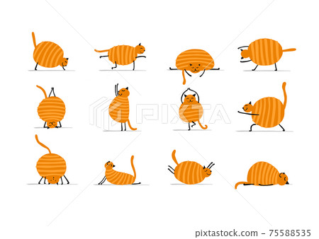 Funny cats doing yoga. Art characters isolated on white for your design 75588535