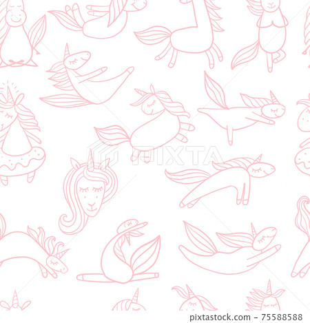 Funny Unicorns doing yoga. Seamless Pattern for your design 75588588