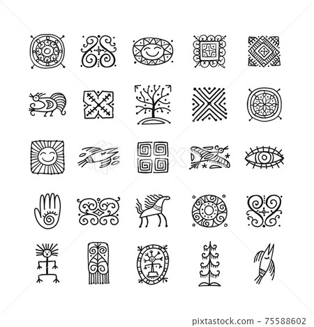 Ethnic handmade ornament, Folk Nordic Symbols. Art icons for your design 75588602