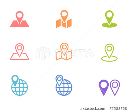 Icon set for maps, navigation, globes, destinations and more. Colorful and pop image icon 75588768