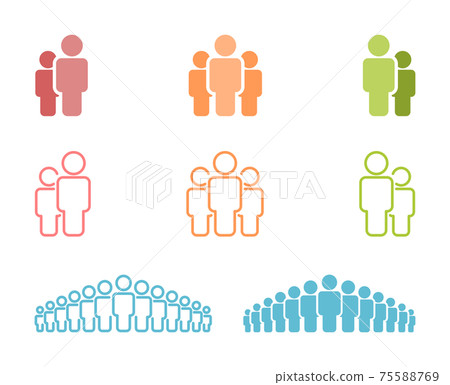 Colorful icons for friends, teams, crowds and more. Multiple human silhouettes. 75588769
