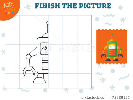 Copy picture vector illustration. Complete and coloring game for preschool and school kids 75589135