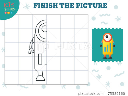 Copy picture vector illustration. Complete and coloring game for preschool and school kids 75589160