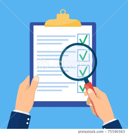 Hand holding checklist clipboard 75590363