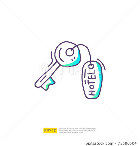 travel holiday tour and vacancy concept vector illustration. hotel key lock doodle gradient fill line icon sign symbol 75590504