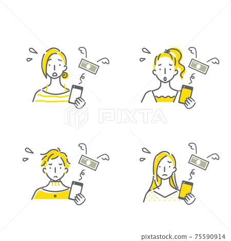 簡單和時尚的線條藝術插圖集,為不願支付太貴的智能手機費用的女性設置 簡單和時尚的線條藝術插圖集,為不願支付太貴的智能手機費用的女性設置 75590914