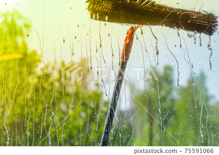 Window cleaning using telescopic water brush and wash system 75591066