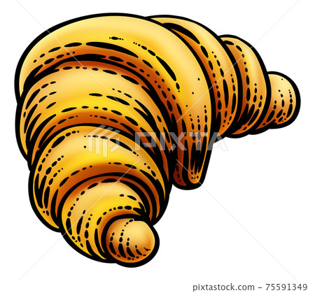 Croissant Pastry Bread Food Drawing Woodcut 75591349
