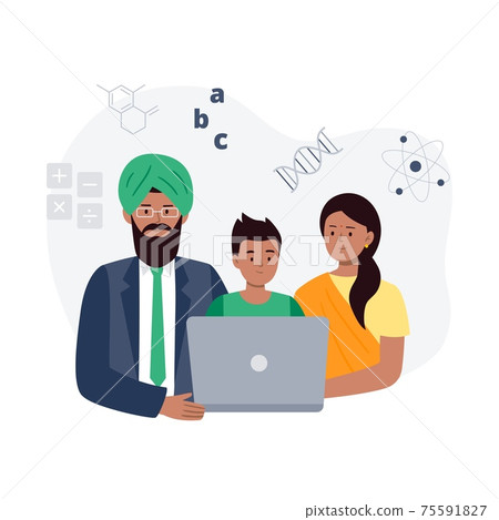 Study Together An Indian Family Learning Stock Illustration 75591827 Pixta