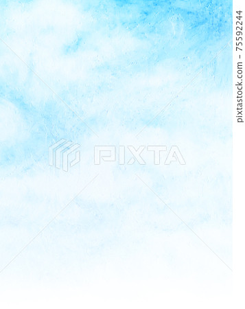 用油畫棒繪製的抽象藍天和白雲的背景插圖，從上到下有漸變 75592244