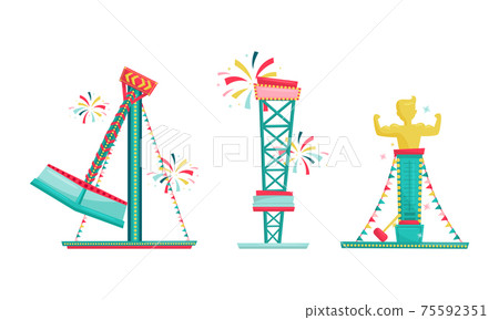 Amusement Park with Ride Attractions for Entertainment Vector Set Amusement Park with Ride Attractions for Entertainment Vector Set 75592351