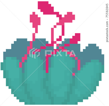 Turquoise flower with pink stems with leaves. Alien cosmic pixel plant isolated on white background Turquoise flower with pink stems with leaves. Alien cosmic pixel plant isolated on white background 75592845