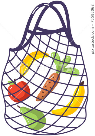 String bag with vegetables and fruits. Eco-friendly container for carrying items while shopping 75593068