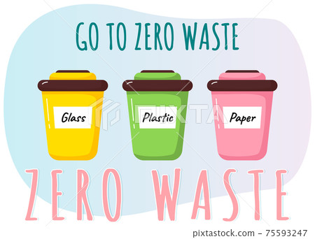 Garbage sorting. Different color recycle bins with glass, plastic and paper. Zero waste concept 75593247