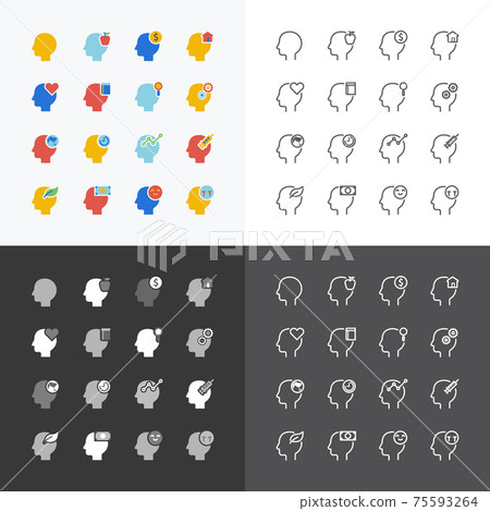 Head silhouette icons flat line think concept design vector set Head silhouette icons flat line think concept design vector set 75593264