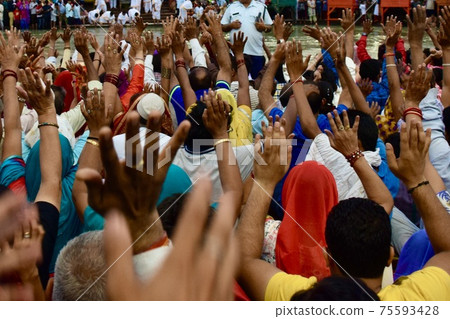 Prayer ritual in Haridwar, the sanctuary of India Prayer ritual in Haridwar, the sanctuary of India 75593428