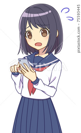 A girl in a sailor suit who operates a smartphone is in a hurry A girl in a sailor suit who operates a smartphone is in a hurry 75593445