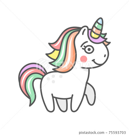 Cute Cartoon Unicorn Character Icon on White Background. Vector Cute Cartoon Unicorn Character Icon on White Background. Vector 75593703