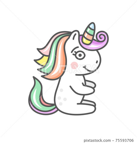 Cute Cartoon Unicorn Character Icon on White Background. Vector Cute Cartoon Unicorn Character Icon on White Background. Vector 75593706