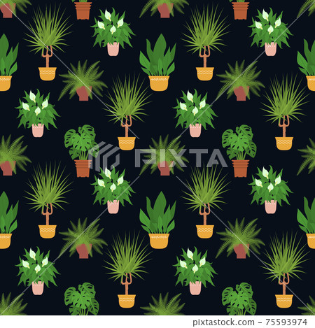 Seamless pattern with potted house plants... - Stock Illustration ...