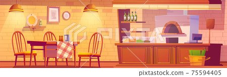 Pizzeria or cozy family cafe with oven for pizza Pizzeria or cozy family cafe with oven for pizza 75594405