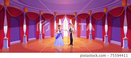 Prince and princess in royal castle ballroom 75594411