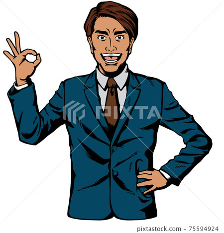 American comic style Japanese male business male hand sign OK sign 75594924