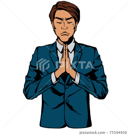 Amekomi-style Japanese man, business man, pose, apologize 75594930