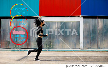 concept Woman Can Do Sport and Check smart wrist watch concept Woman Can Do Sport and Check smart wrist watch 75595062