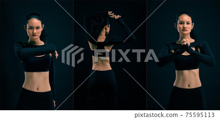 Fitness woman exercise warm up stretch arms legs Fitness woman exercise warm up stretch arms legs 75595113