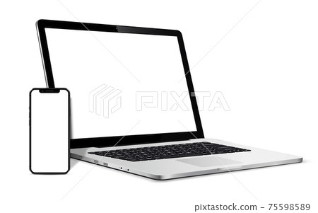 Isolated Devices Mockup. Smartphone and Laptop device with blank screen. Isolated Devices Mockup. Smartphone and Laptop device with blank screen. 75598589