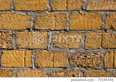 Close-up of a brick shell rock dirty cement bricks. Cement wall 75599748