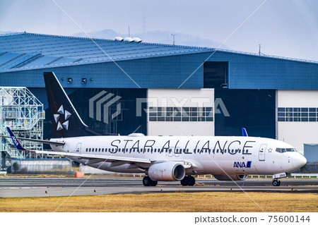 Airport scenery Toyonaka City, Osaka Prefecture, taxiing airplane 75600144