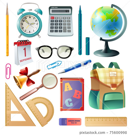 School Supplies Realistic Icons Collection School Supplies Realistic Icons Collection 75600998